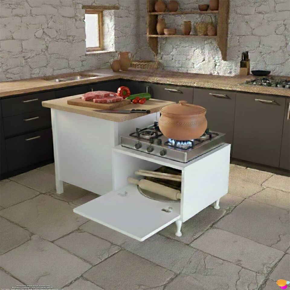 Defne Çok Amaçlı Mutfak Kiler Dolabı Set Üstü Ocak Altı Modülü Ekmeklik 60x45x56 cm