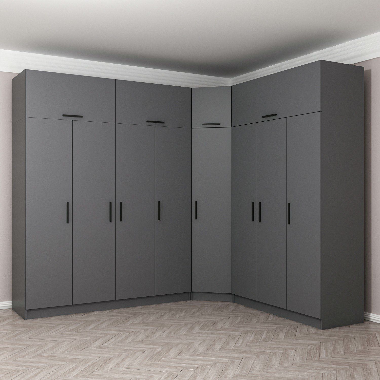 Minar Kale 8 Kapaklı 4 Ç Köşe Dolap + Yüklük Antrasit