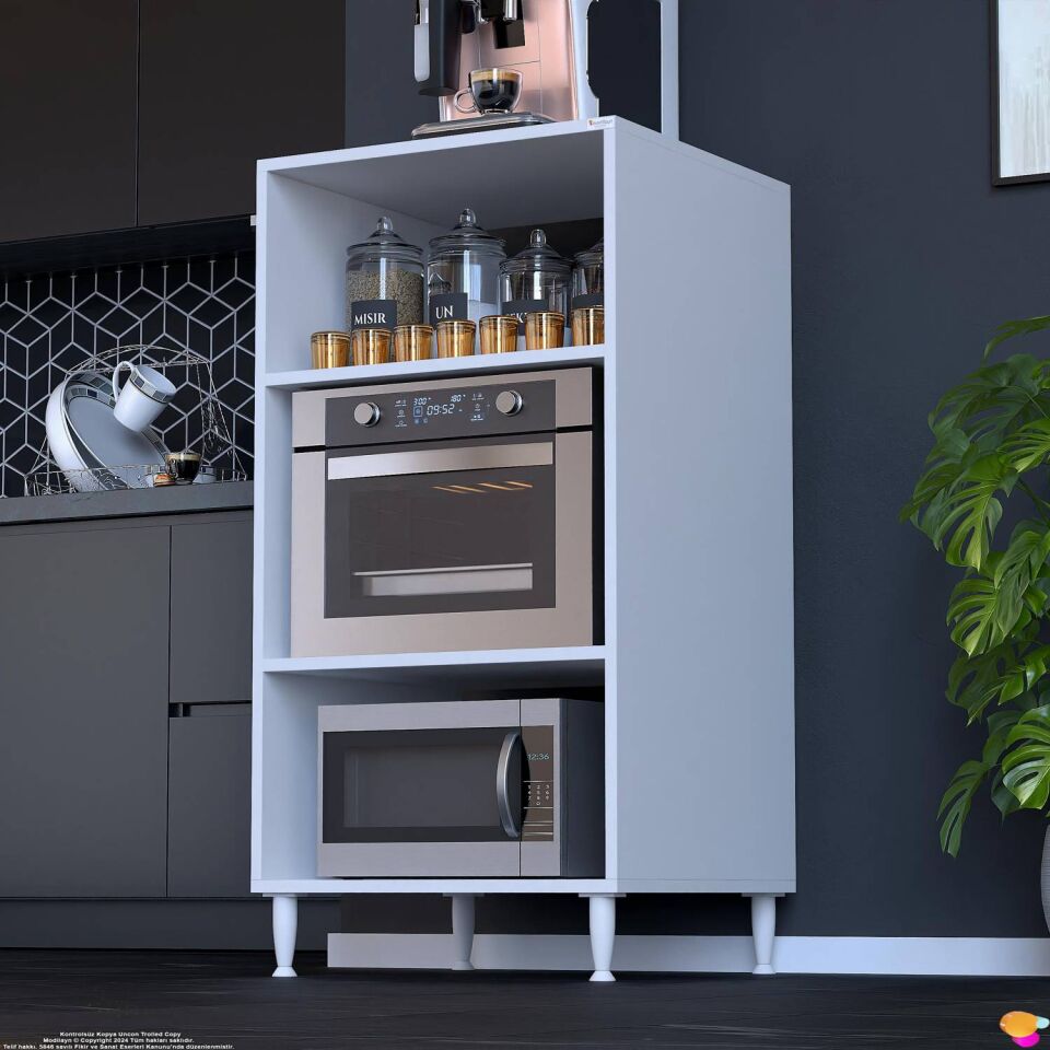 Lara 65 cm Genişlik 3 Raflı Mikrodalga Standı Fırın Tezgahı Mutfak Düzenleyici Dolap 65x119x48 cm