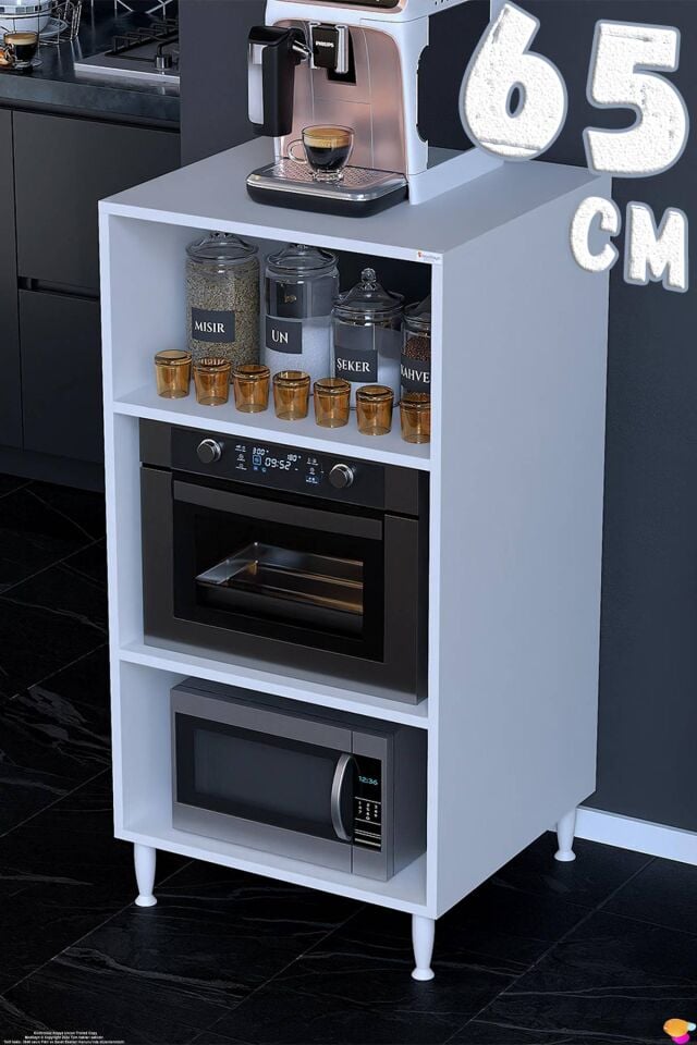 Lara 65 cm Genişlik 3 Raflı Mikrodalga Standı Fırın Tezgahı Mutfak Düzenleyici Dolap 65x119x48 cm
