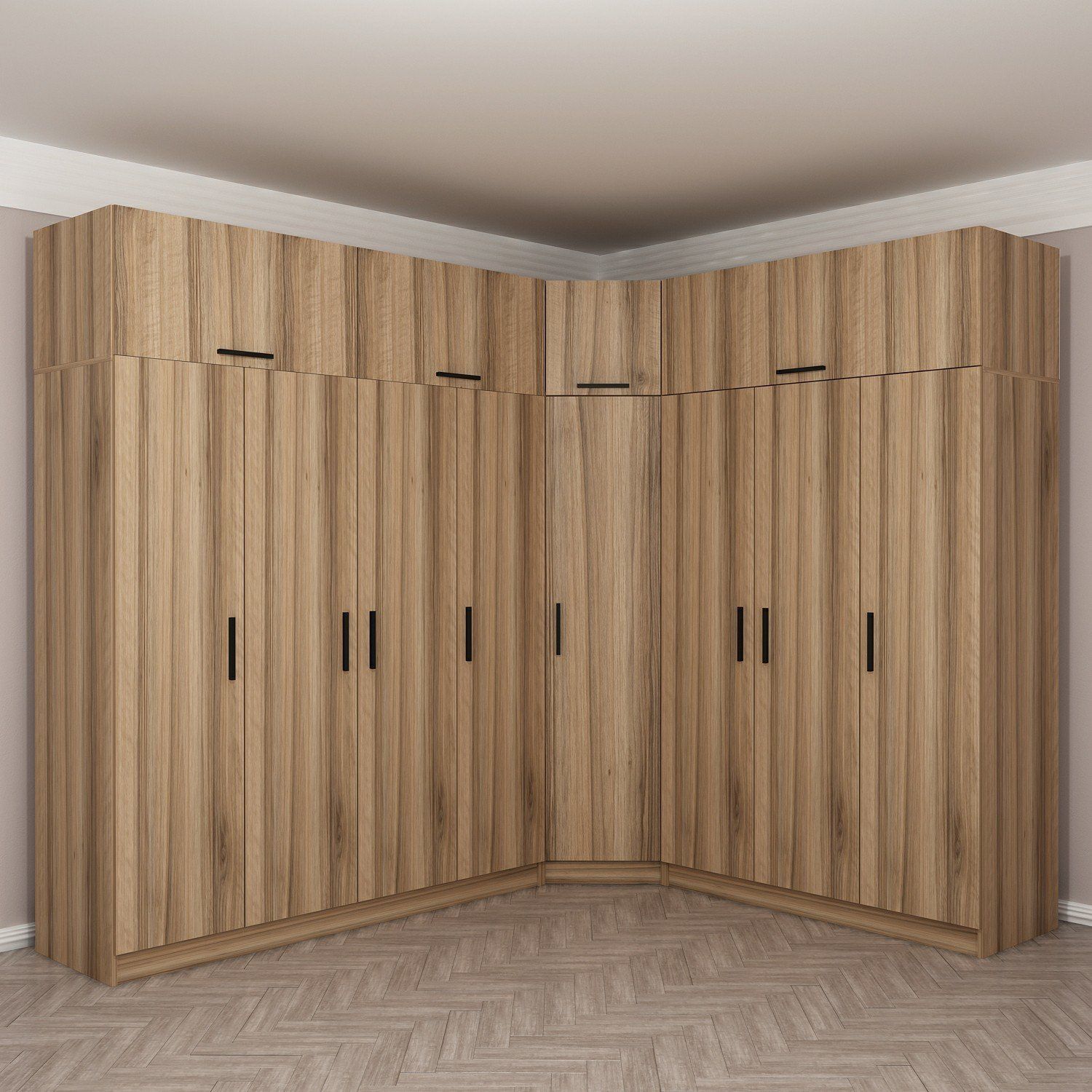 Minar Kale 8 Kapaklı 4 Ç Köşe Dolap + Yüklük Dore