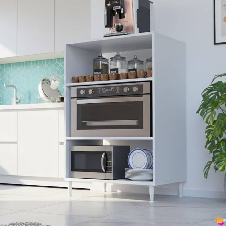 Lara 80 cm Çok Amaçlı Mikrodalga Standı 3 Raflı Fırın Tezgahı Mutfak Dolabı Beyaz 80x119x48 cm