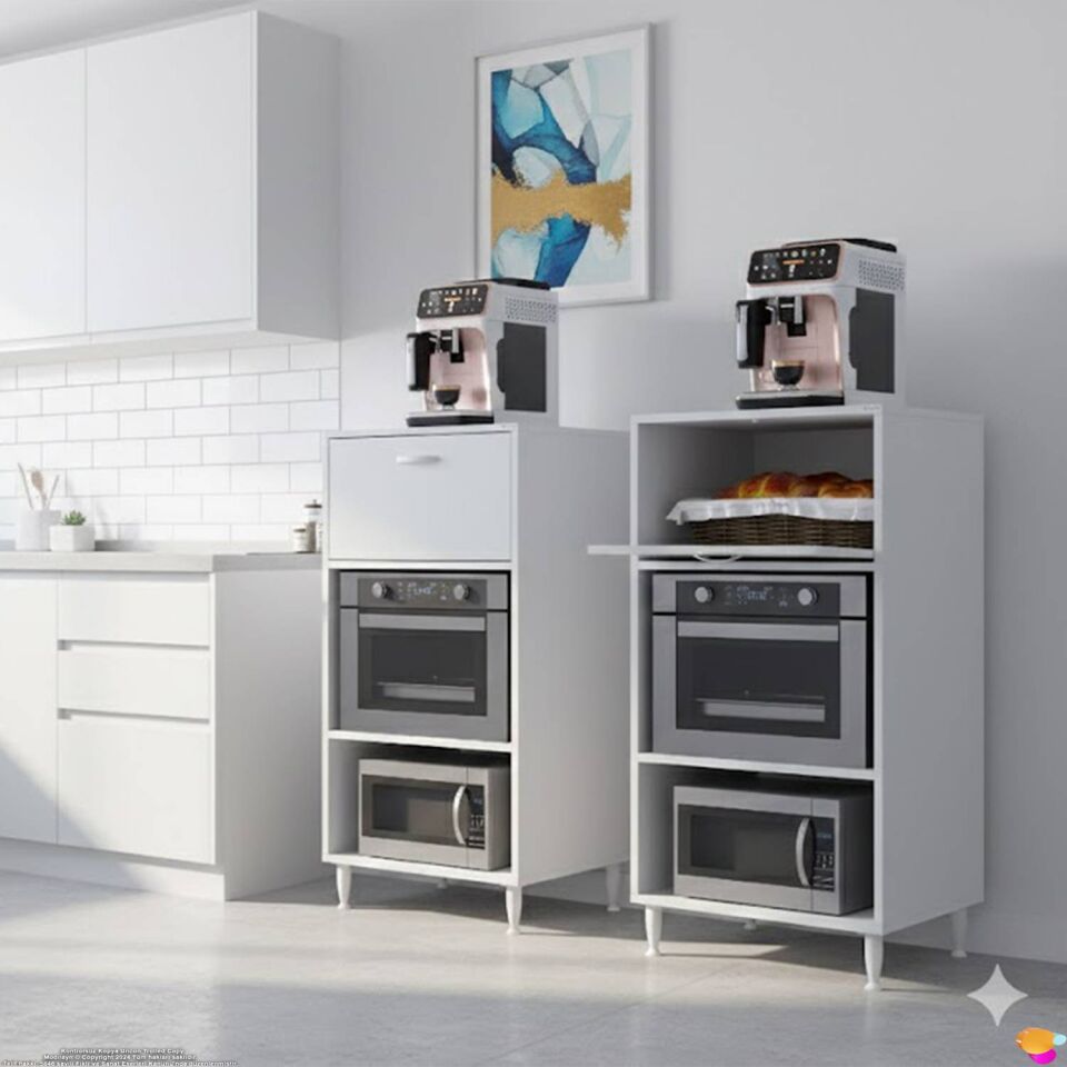Smart 60 cm Üstten Kapaklı Mutfak Dolabı Mikrodalga Fırın Standı Kiler Beyaz Dolap 60x119x48 cm