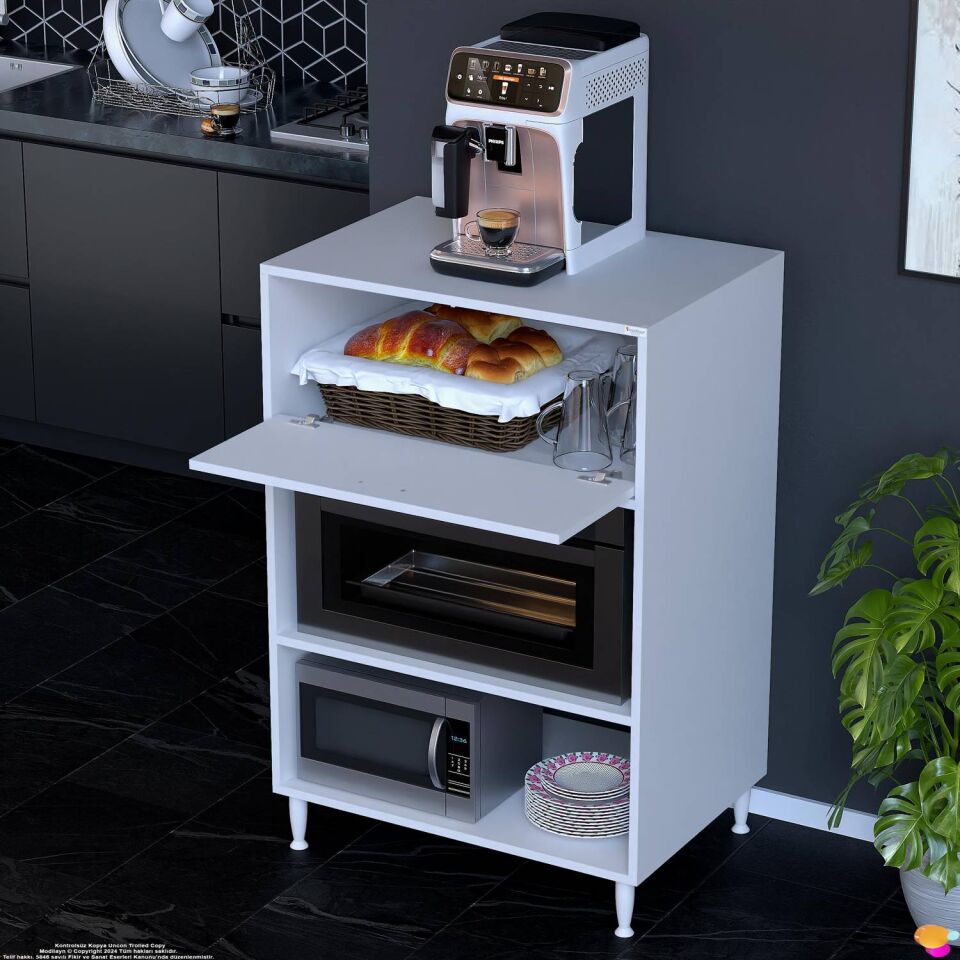 Smart 60 cm Üstten Kapaklı Mutfak Dolabı Mikrodalga Fırın Standı Kiler Beyaz Dolap 60x119x48 cm
