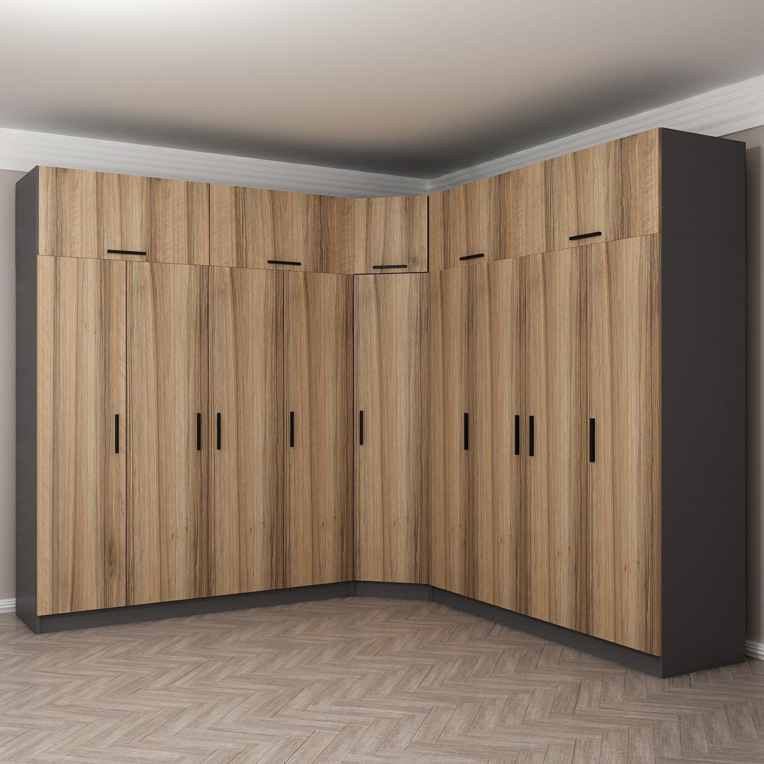 Minar Kale 9 Kapaklı 4 Ç Köşe Dolap + Yüklük Antrasit Dore