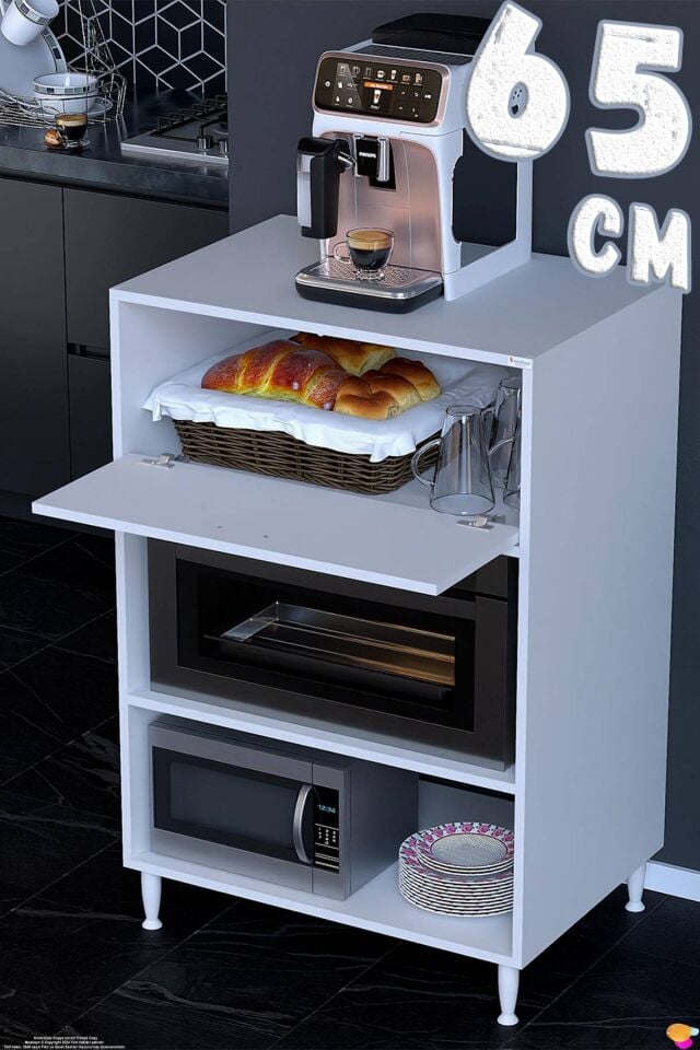 Smart 65 cm Üstten Kapaklı Mutfak Dolabı Mikrodalga Fırın Standı Kiler Beyaz Dolap 65x119x48 cm