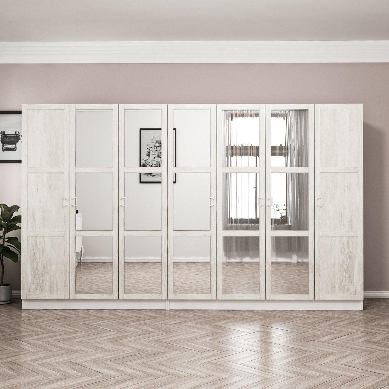 Minar Kale Country 7 Kapak Aynalı 4 Ç Zincir Dolap - E.Beyaz