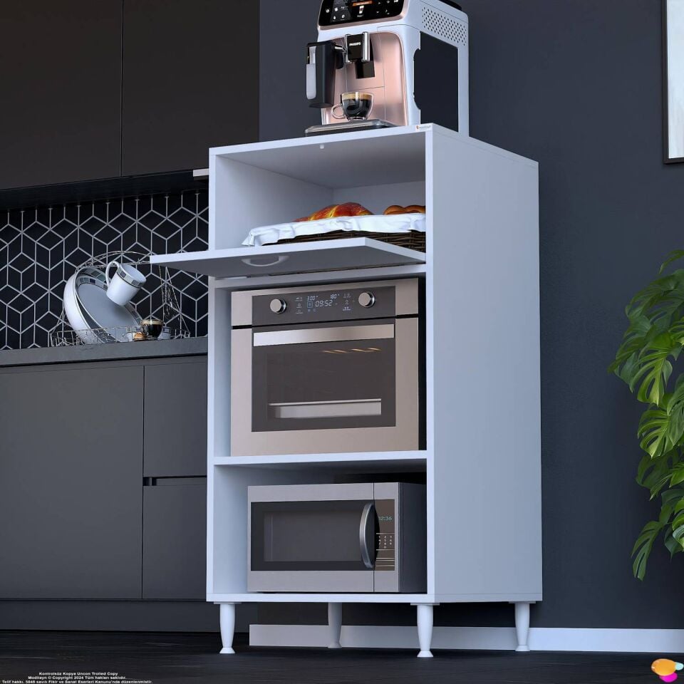 Smart 75 cm Üstten Kapaklı Mutfak Dolabı Mikrodalga Fırın Standı Kiler Beyaz Dolap 75x119x48 cm