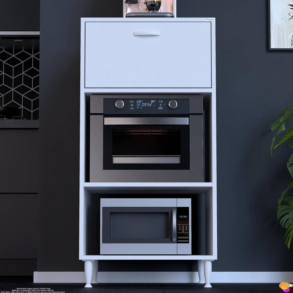 Smart 75 cm Üstten Kapaklı Mutfak Dolabı Mikrodalga Fırın Standı Kiler Beyaz Dolap 75x119x48 cm