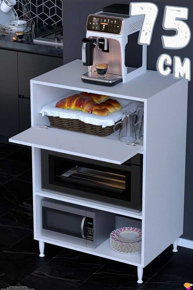 Smart 75 cm Üstten Kapaklı Mutfak Dolabı Mikrodalga Fırın Standı Kiler Beyaz Dolap 75x119x48 cm