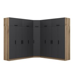 Minar Kale 9 Kapaklı 4 Ç Köşe Dolap + Yüklük Dore Antrasit