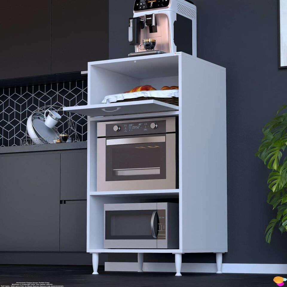 Smart 80 cm Üstten Kapaklı Mutfak Dolabı Mikrodalga Fırın Standı Kiler Beyaz Dolap 80x119x48 cm