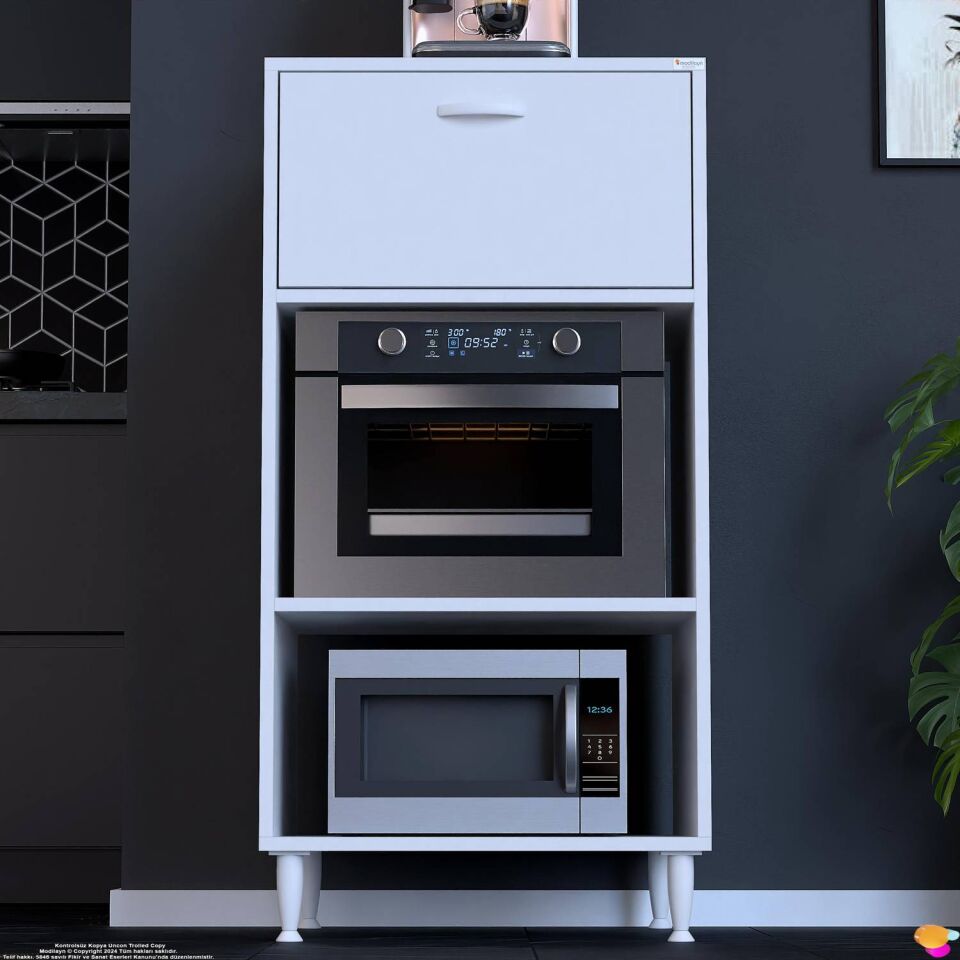 Smart 80 cm Üstten Kapaklı Mutfak Dolabı Mikrodalga Fırın Standı Kiler Beyaz Dolap 80x119x48 cm