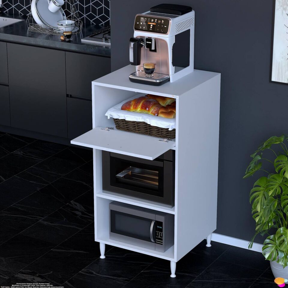 Smart 80 cm Üstten Kapaklı Mutfak Dolabı Mikrodalga Fırın Standı Kiler Beyaz Dolap 80x119x48 cm