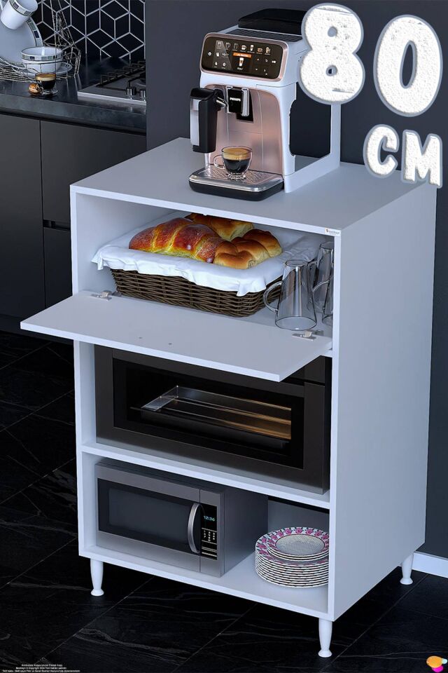 Smart 80 cm Üstten Kapaklı Mutfak Dolabı Mikrodalga Fırın Standı Kiler Beyaz Dolap 80x119x48 cm