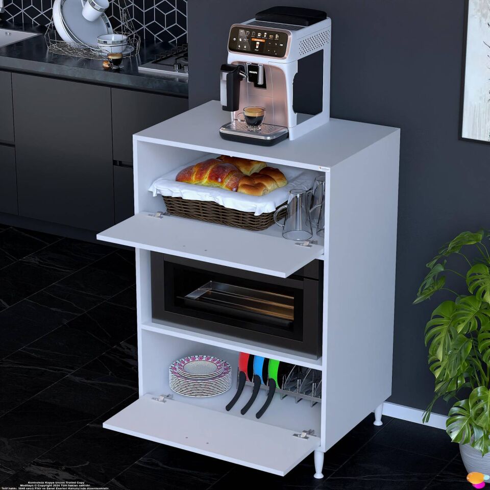 Modo 2 Kapaklı Mutfak Dolabı 70 cm Mikrodalga Fırın Standı Çok Amaçlı Düzenleyici Kiler Beyaz Dolap