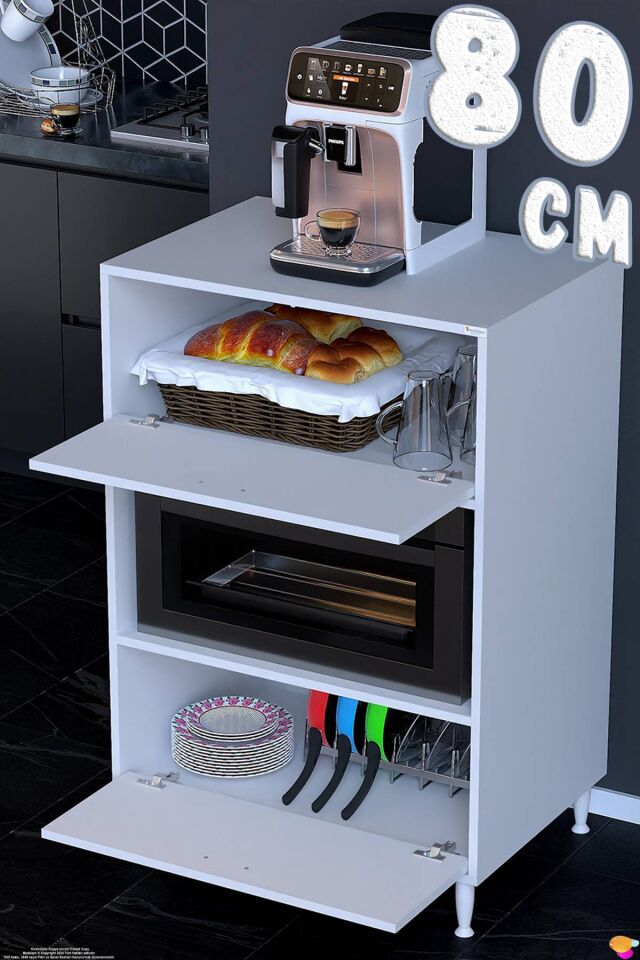 Modo 2 Kapaklı Mutfak Dolabı 80 cm Mikrodalga Fırın Standı Çok Amaçlı Düzenleyici Kiler Beyaz Dolap