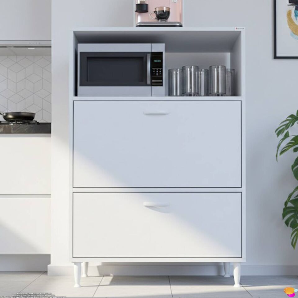 Linea Üstü Açık Mutfak Dolabı 60 cm Mikrodalga Fırın Tezgahı Çift Kapaklı Kiler Düzenleyici Dolap