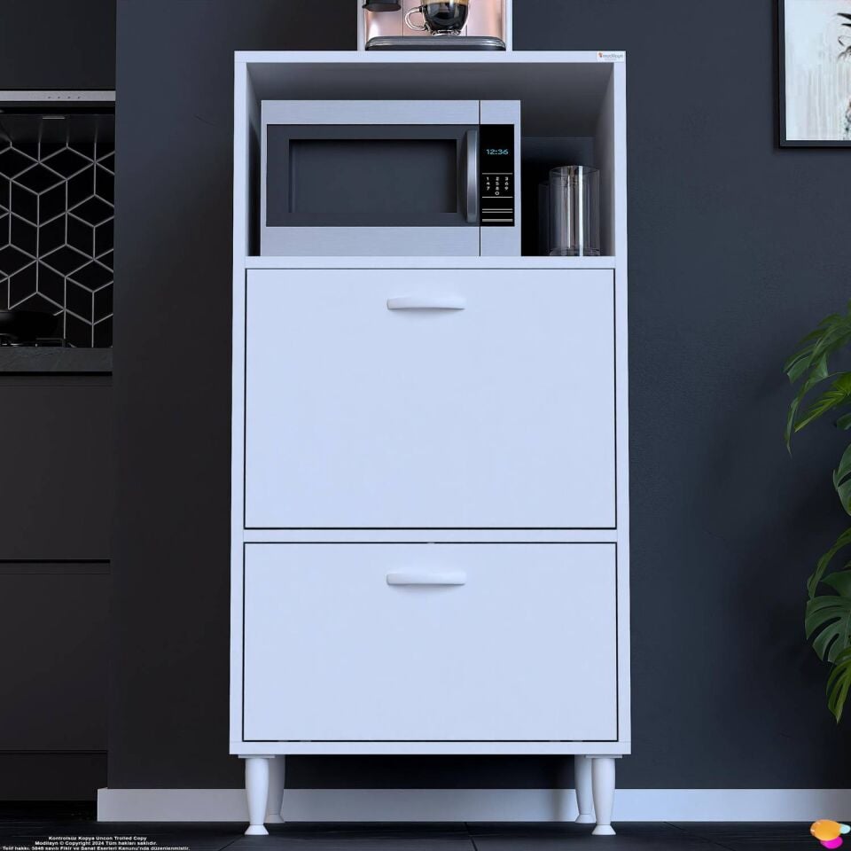 Linea Üstü Açık Mutfak Dolabı 65 cm Mikrodalga Fırın Tezgahı Çift Kapaklı Kiler Düzenleyici Dolap