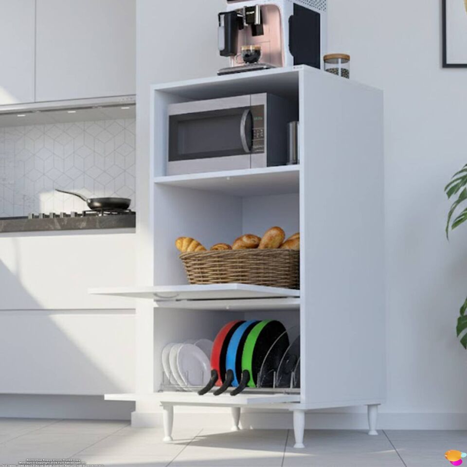 Linea Üstü Açık Mutfak Dolabı 75 cm Mikrodalga Fırın Tezgahı Çift Kapaklı Kiler Düzenleyici Dolap