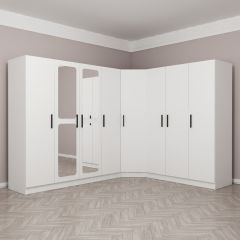 Kale 8 Kapaklı Aynalı 4Ç Köşe Dolap - Beyaz