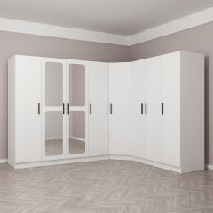 Kale 8 Kapaklı Aynalı 4Ç Köşe Dolap - Beyaz