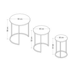 Gloria Metal Ayaklı 3'lü Zigon Sehpa - Royal Mermer/Siyah