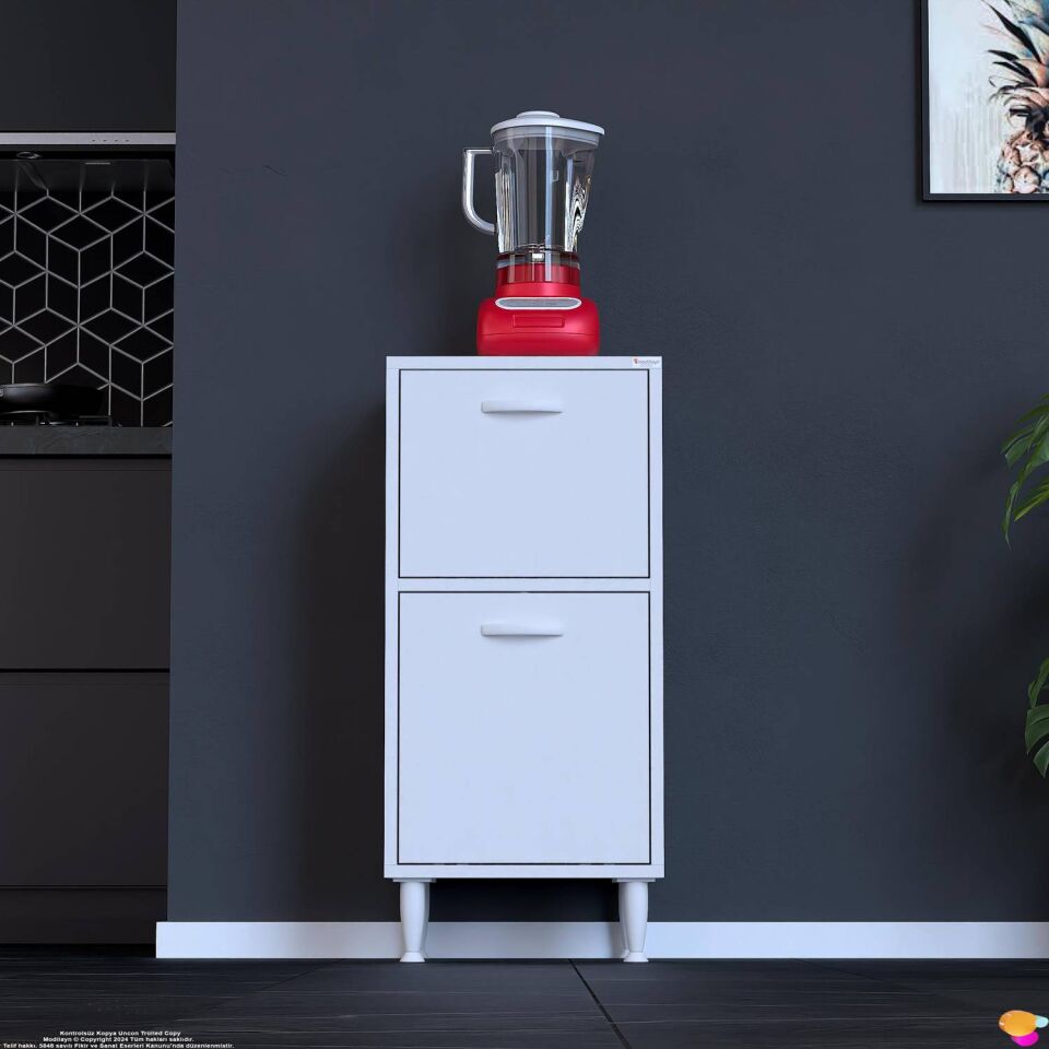 Gaye Çok Amaçlı 2 Kapaklı Dolap 40x87x32 cm Banyo Mutfak Çocuk Odası Düzenleyici Kiler