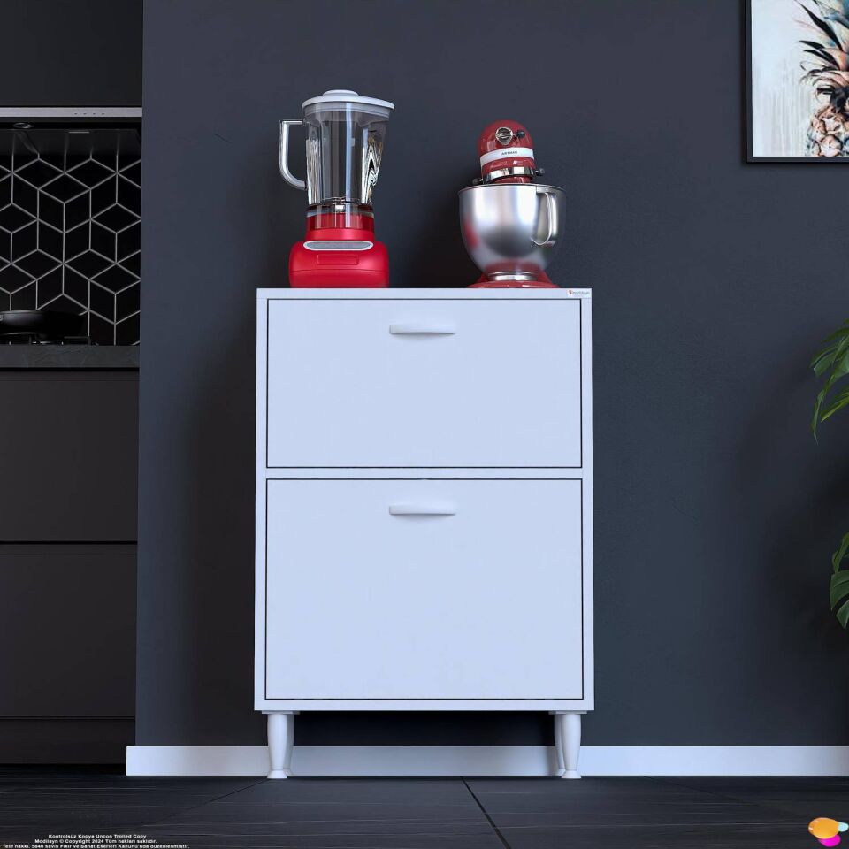 Gaye Çok Amaçlı 2 Kapaklı Dolap 65x87x32 cm Banyo Mutfak Çocuk Odası Düzenleyici Kiler