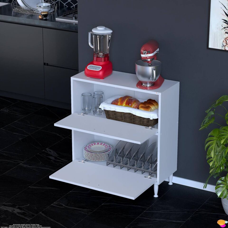 Gaye Çok Amaçlı 2 Kapaklı Dolap 70x87x32 cm Banyo Mutfak Çocuk Odası Düzenleyici Kiler
