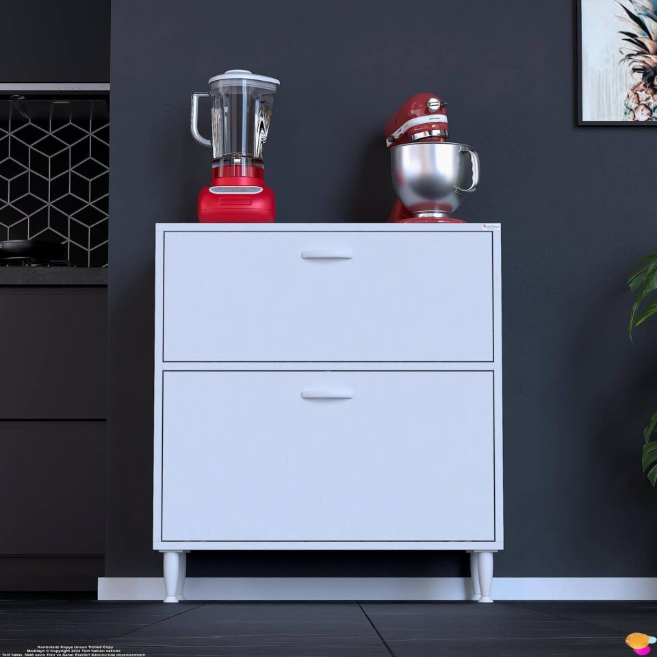 Gaye Çok Amaçlı 2 Kapaklı Dolap 75x87x32 cm Banyo Mutfak Çocuk Odası Düzenleyici Kiler