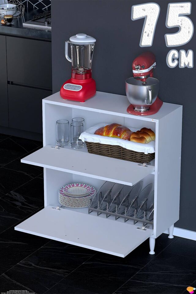 Gaye Çok Amaçlı 2 Kapaklı Dolap 75x87x32 cm Banyo Mutfak Çocuk Odası Düzenleyici Kiler