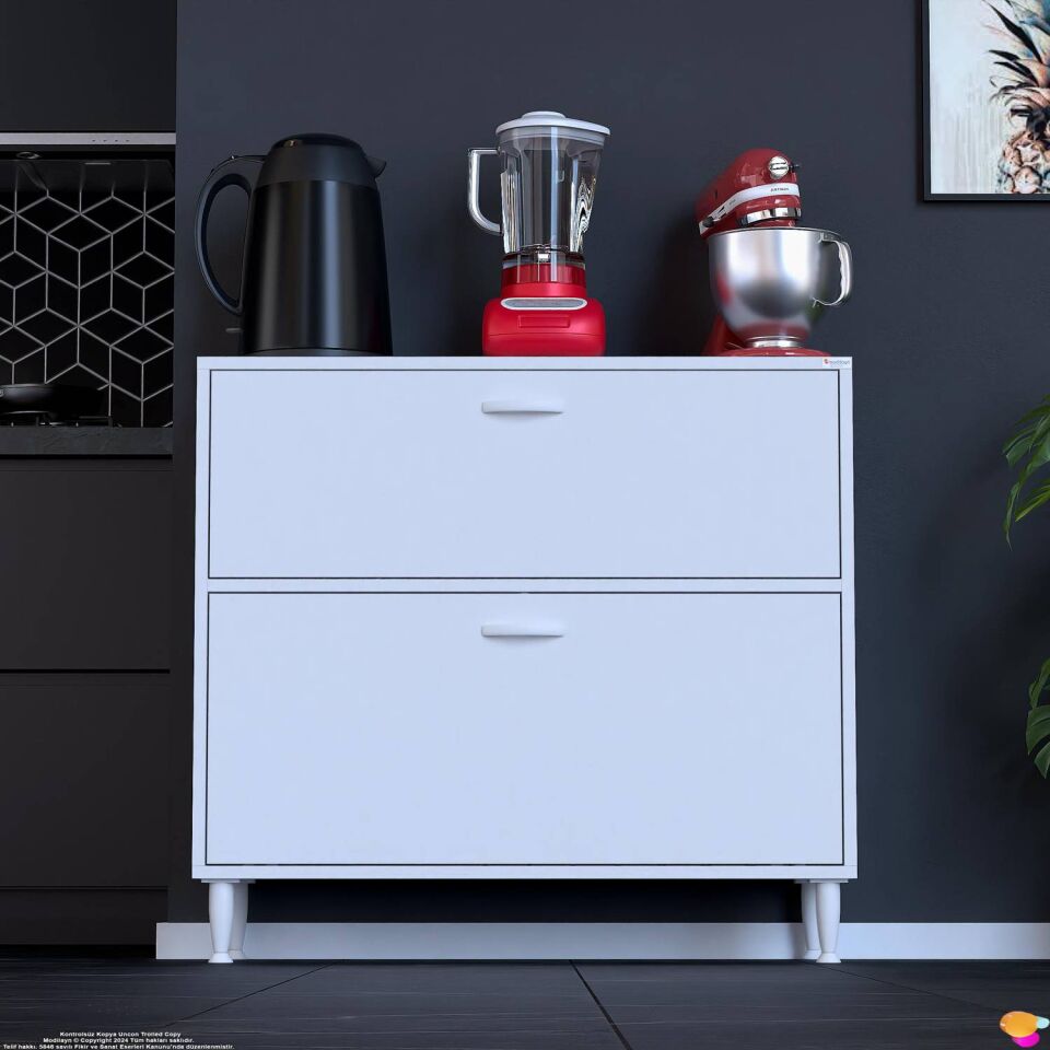 Gaye Çok Amaçlı 2 Kapaklı Dolap 95x87x32 cm Banyo Mutfak Çocuk Odası Düzenleyici Kiler