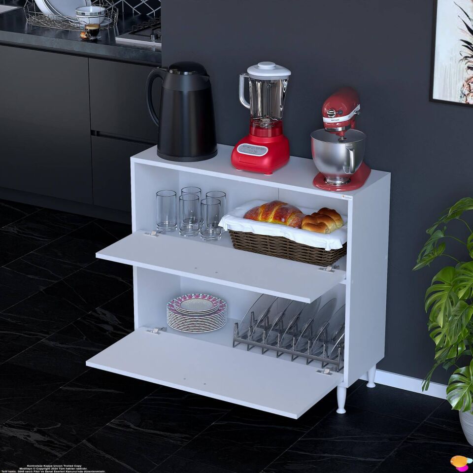 Gaye Çok Amaçlı 2 Kapaklı Dolap 95x87x32 cm Banyo Mutfak Çocuk Odası Düzenleyici Kiler