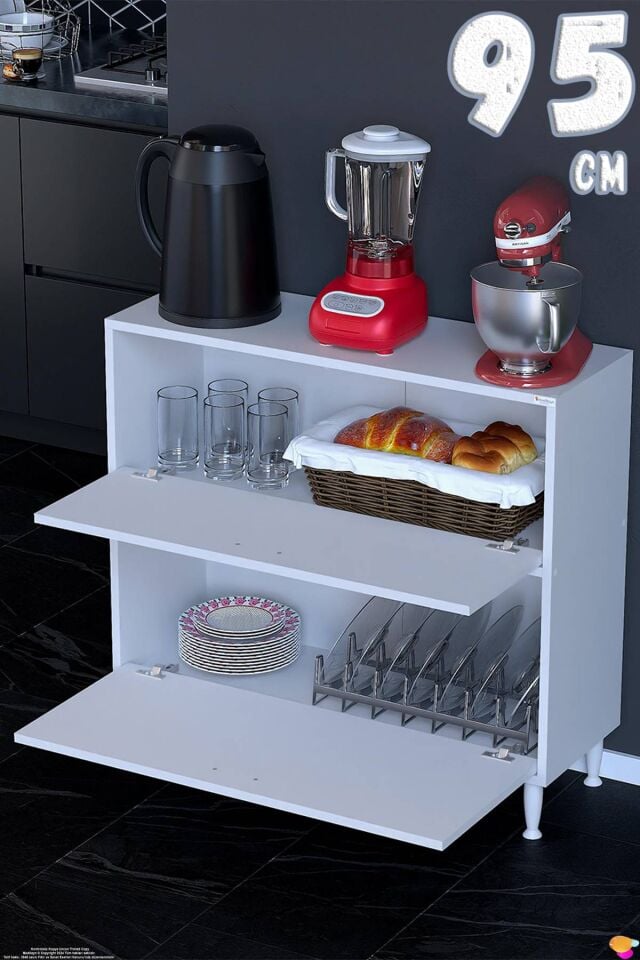 Gaye Çok Amaçlı 2 Kapaklı Dolap 95x87x32 cm Banyo Mutfak Çocuk Odası Düzenleyici Kiler