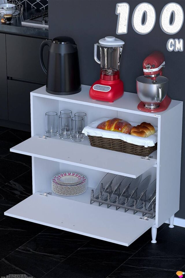 Gaye Çok Amaçlı 2 Kapaklı Dolap 100x87x32 cm Banyo Mutfak Çocuk Odası Düzenleyici Kiler