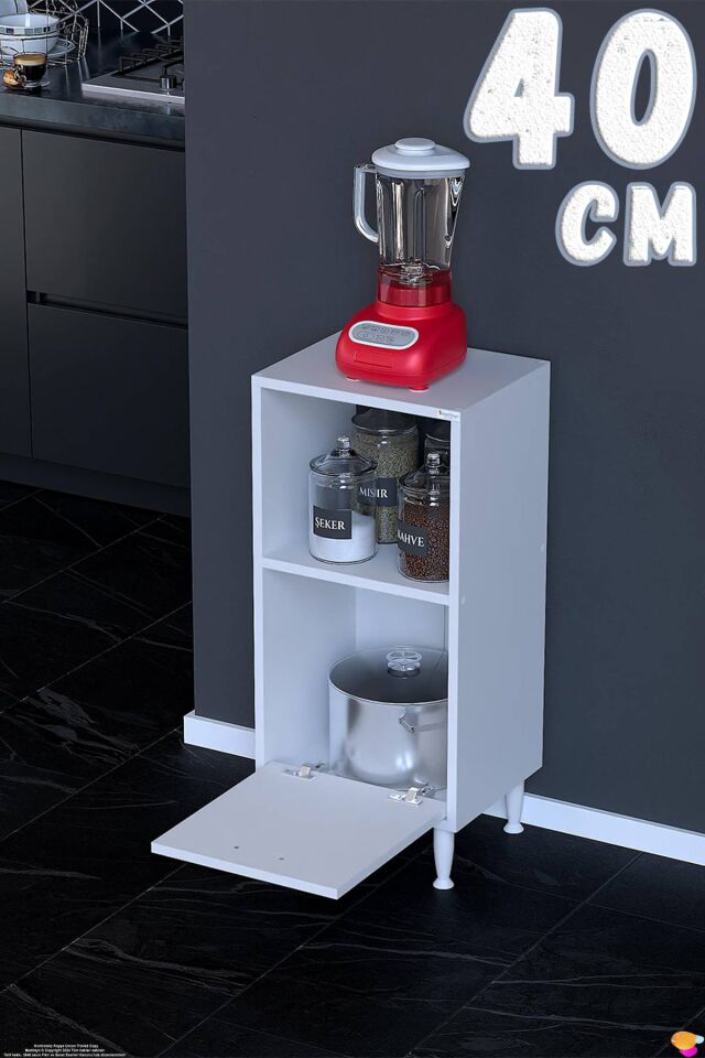 Lara 40 cm Çok Amaçlı Düzenleyici Mutfak Dolabı Alttan Kapaklı Ekmeklik Kiler 40x87x32 cm Beyaz