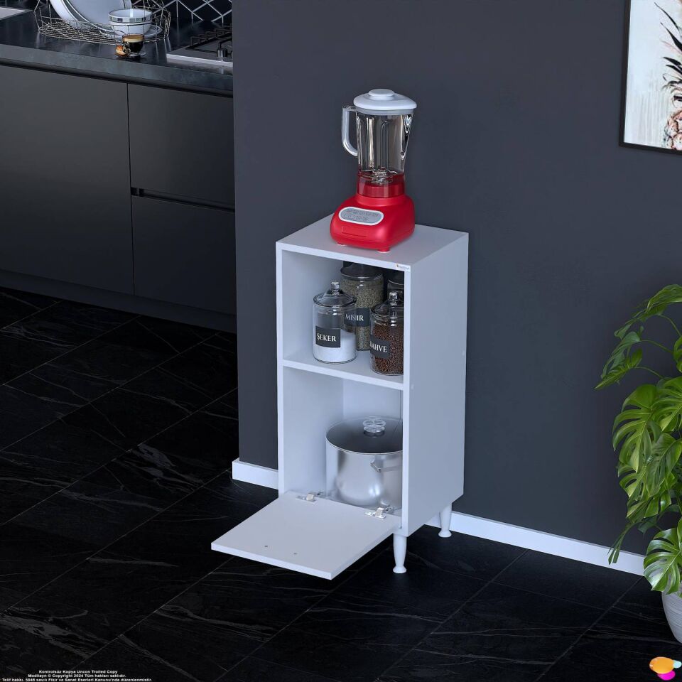 Lara 50 cm Çok Amaçlı Mutfak Dolabı Alttan Kapaklı Kiler Rafı Ekmeklik Düzenleyici 50x87x32 cm Beyaz