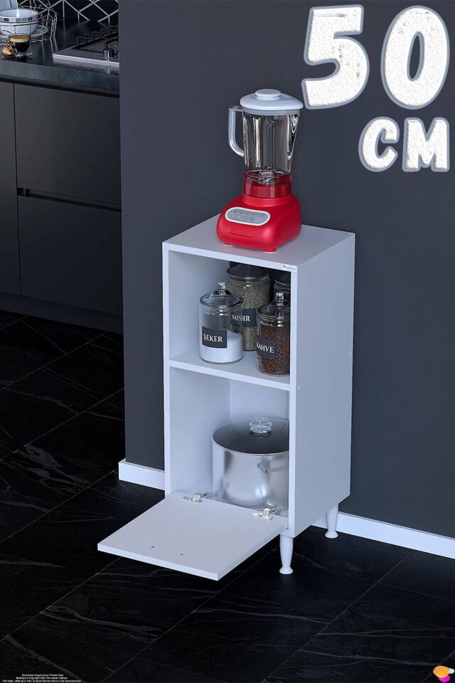 Lara 50 cm Çok Amaçlı Mutfak Dolabı Alttan Kapaklı Kiler Rafı Ekmeklik Düzenleyici 50x87x32 cm Beyaz