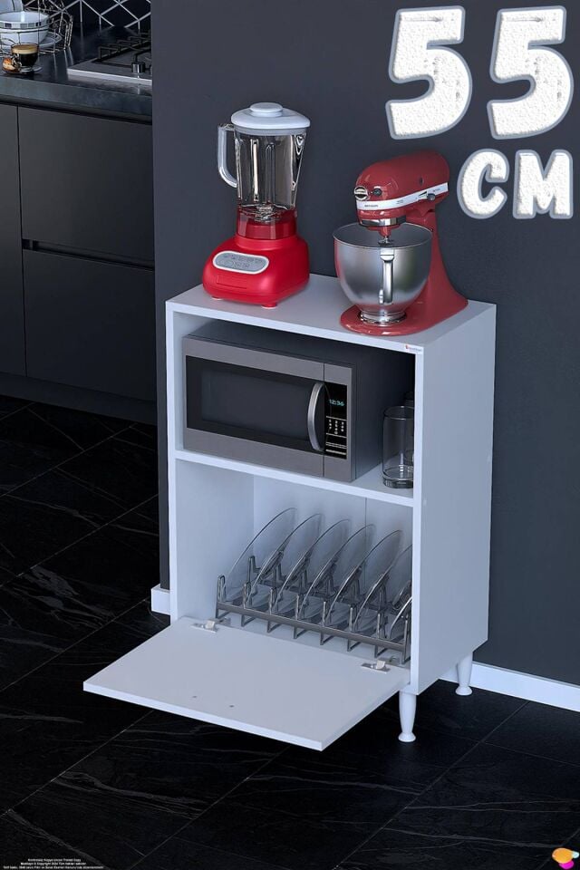 Lara 55 cm Çok Amaçlı Mikrodalga Dolabı Alttan Kapaklı Fırınlık Kiler Ekmeklik 55x87x32 cm Beyaz
