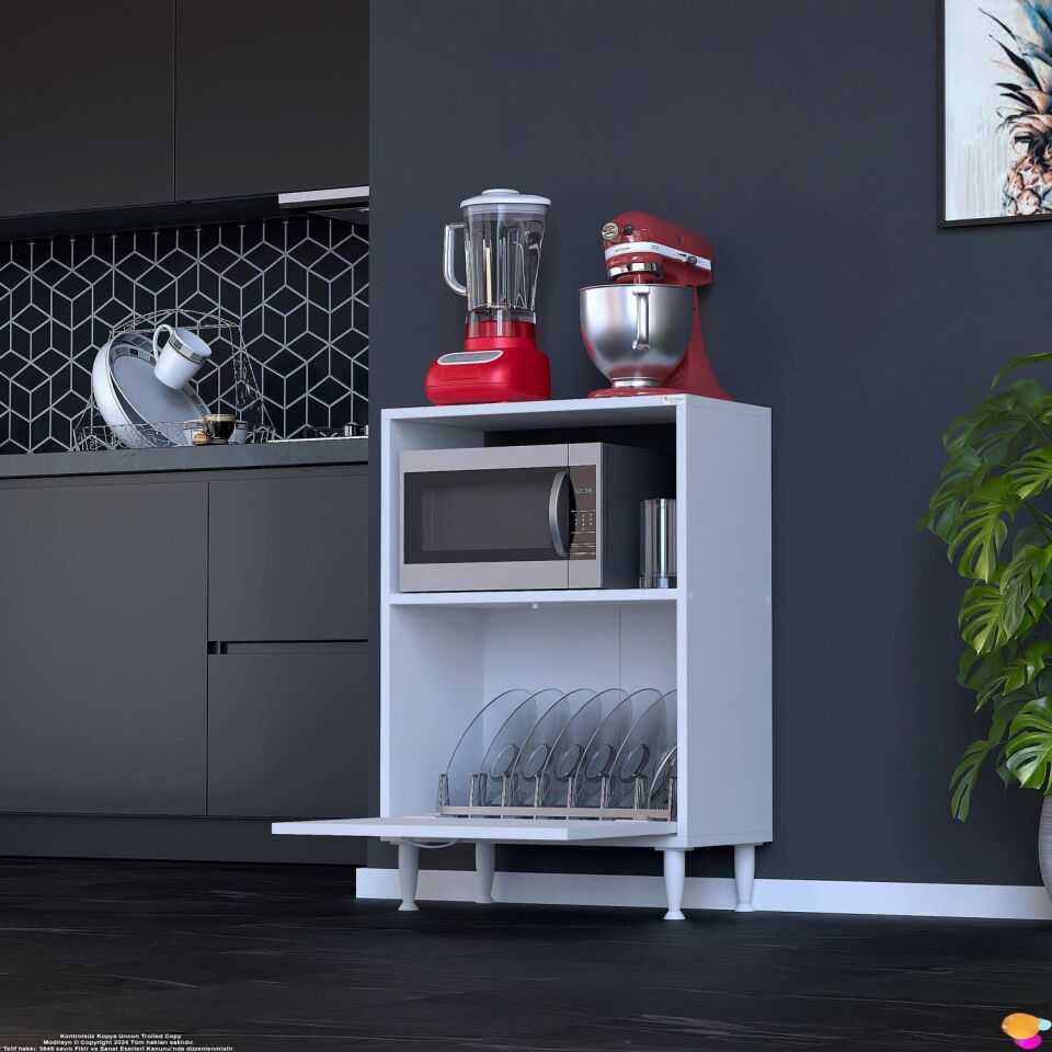 Lara 60 cm Çok Amaçlı Mikrodalga Dolabı Alttan Kapaklı Fırınlık Kiler Ekmeklik 60x87x32 cm