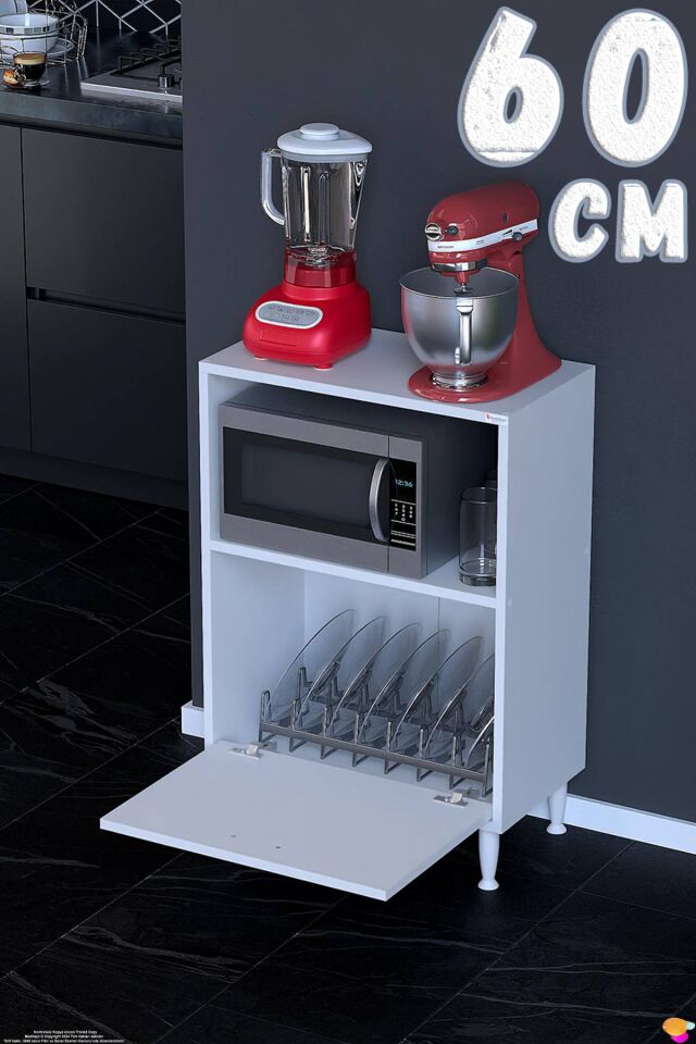 Lara 60 cm Çok Amaçlı Mikrodalga Dolabı Alttan Kapaklı Fırınlık Kiler Ekmeklik 60x87x32 cm