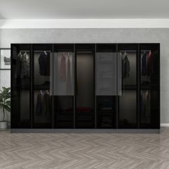 Minar Kale 7 Cam Kapaklı 2 Çekmeceli Dolap - Antrasit/Siyah