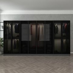 Minar Kale 8 Cam Kapaklı 2 Çekmeceli Dolap - Antrasit/Siyah