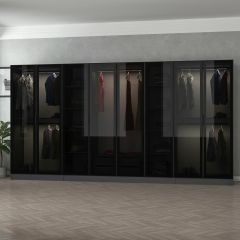 Minar Kale 8 Cam Kapaklı 2 Çekmeceli Dolap - Antrasit/Siyah