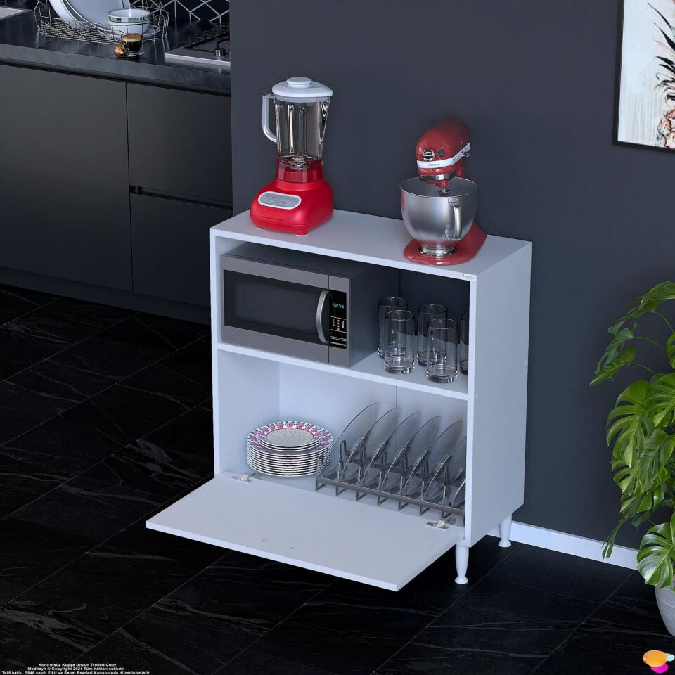 Lara 75 cm Çok Amaçlı Mikrodalga Dolabı Alttan Kapaklı Fırınlık Kiler Ekmeklik 75x87x32 cm Beyaz