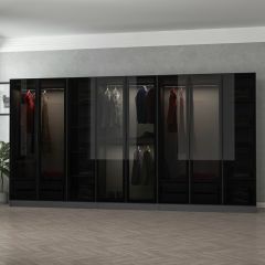 Minar Kale 8 Cam Kapaklı 4 Çekmeceli Dolap - Antrasit/Siyah