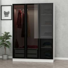 Minar Kale 3 Cam Kapaklı 2 Çekmeceli Dolap - Beyaz/Siyah