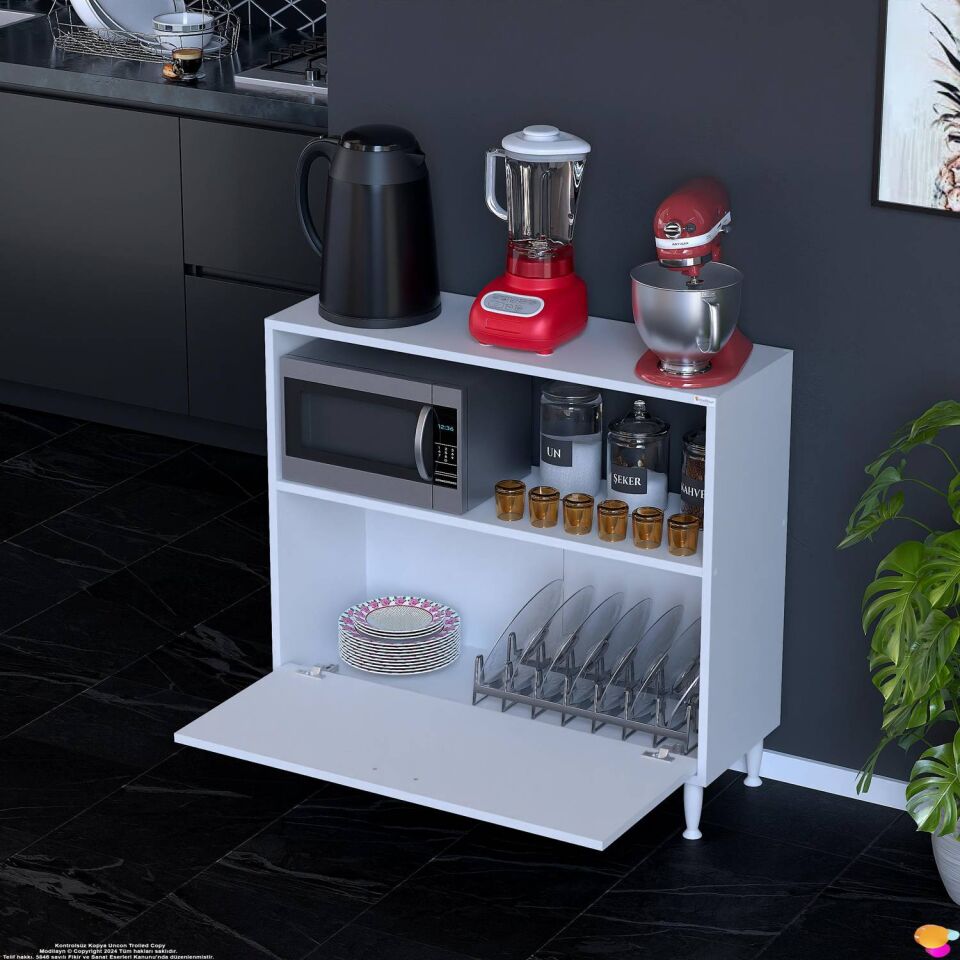 Lara 90 cm Çok Amaçlı Mikrodalga Dolabı Alttan Kapaklı Fırınlık Kiler Ekmeklik 90x87x32 cm Beyaz