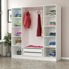 Minar Kale 4 Cam Kapaklı 2 Çekmeceli Dolap - Beyaz/Siyah